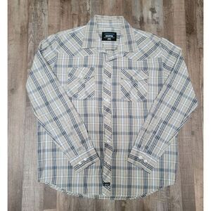 Jonathan Martin Shirt Medium Tan Blue Plaid Button Up Mens